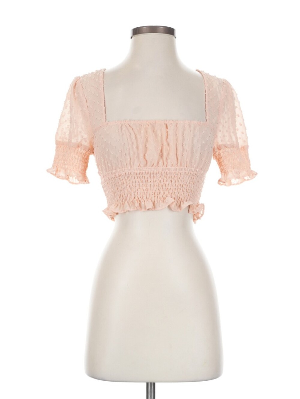 superdown Blush Pink Smocked Swiss Dot Crop Top
